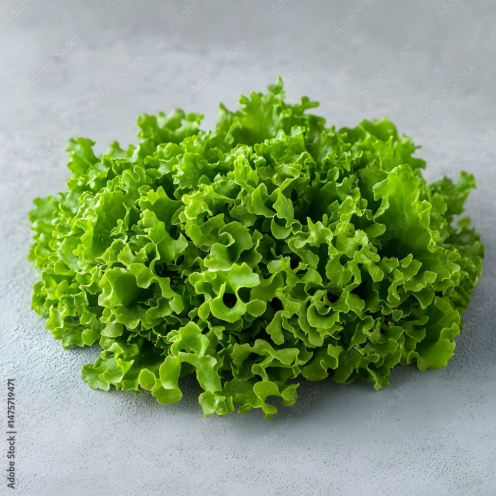 Obraz premium Fresh lettuce leaves on gray background, food photography, healthy eating