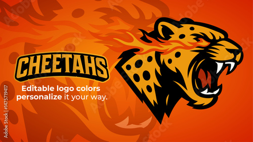 Flaming Cheetah Mascot Logo – Fierce Wild Cat Vector for Sports and Esports Branding
