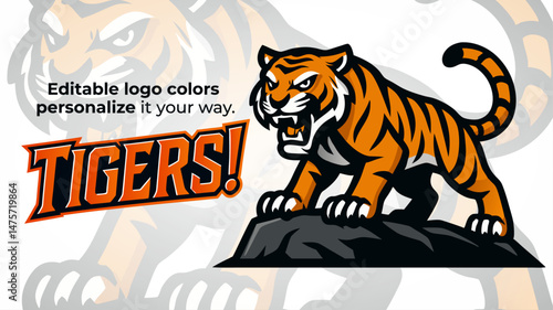 Tiger Mascot Standing on Rock – Fierce Jungle Predator Logo Vector for Sports and Esports Teams
