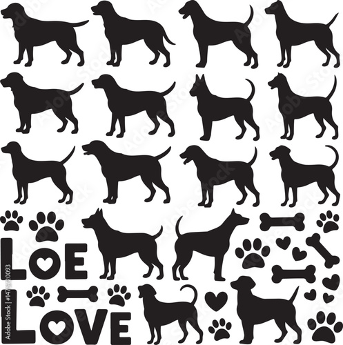 A striking black silhouette of a dog with a long tail sniffing the ground. It captures the simple, 
yet powerful, beauty of canine companionship. 
