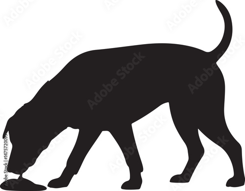 A striking black silhouette of a dog with a long tail sniffing the ground. It captures the simple, 
yet powerful, beauty of canine companionship. 