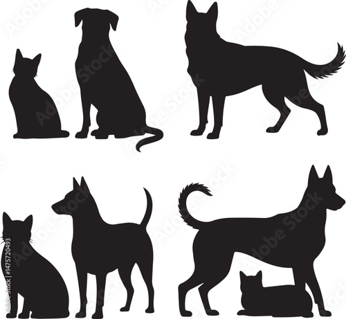 A striking black silhouette of a dog with a long tail sniffing the ground. It captures the simple, 
yet powerful, beauty of canine companionship. 