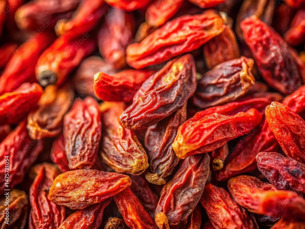 Extreme Close-Up Macro Photography of Dried Goji Berries, Organic Wolfberries Texture Background Extreme Close-Up Macro Photography of Dried Goji Berries, Organic Wolfberries Texture Background