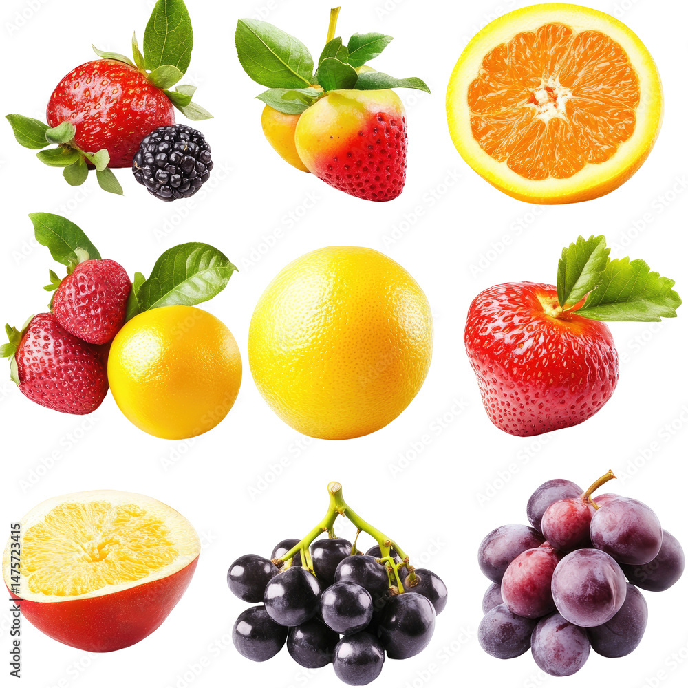 Fresh colorful fruits in a grid layout Fresh colorful fruits in a grid layout