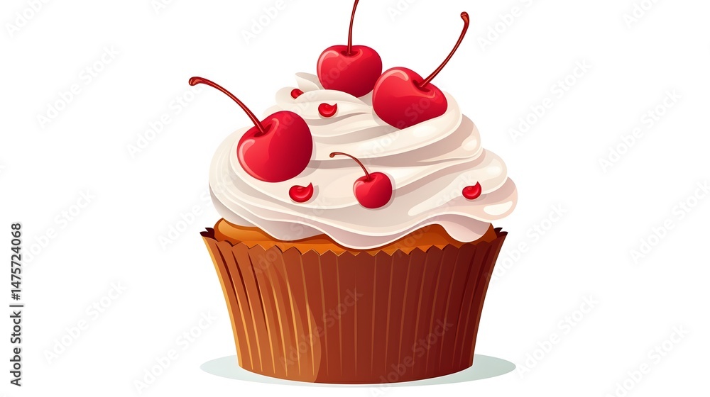 Delicious Cartoon Muffin with Cherry Vector Illustration for Food Advertising Delicious Cartoon Muffin with Cherry Vector Illustration for Food Advertising