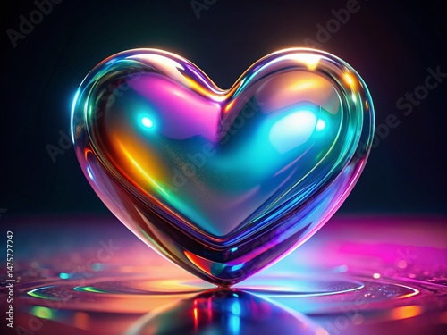 Glossy Metallic 3D Holographic Heart Glass Valentine's Day Decoration