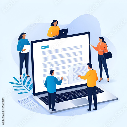 code of conduct team people work together on paper document on laptop screen - vector