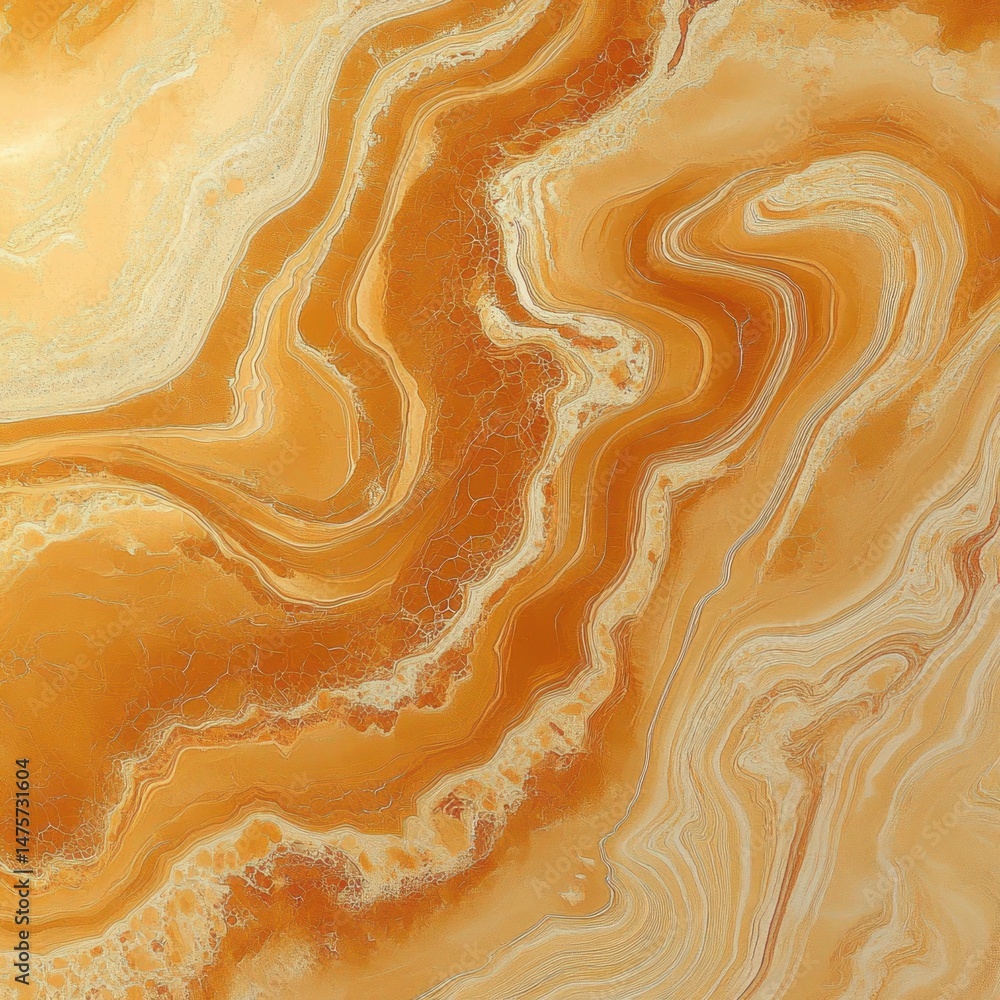 Obraz premium Abstract close-up view of orange and beige natural stone with flowing layered patterns and smooth textures