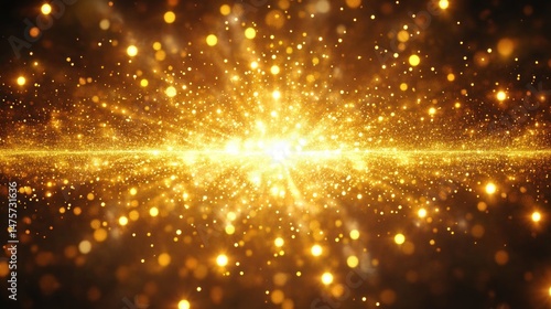Radiant golden light particles sparkling and spreading in all directions creating a mesmerizing glowing explosion effect