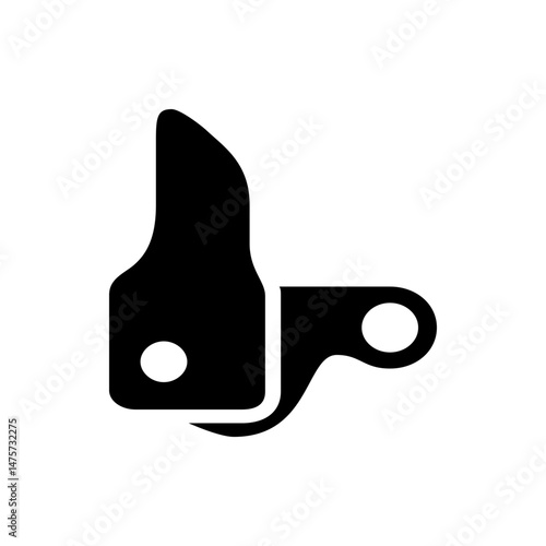 Illustration of black metal shears with a rounded blade and a circular handle on a white background