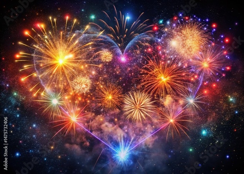 Heart-Shaped Fireworks Explosion – Valentine's Day Night Sky Spectacle