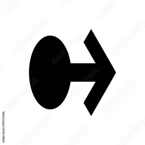 A simple black arrow pointing right with a circular origin on a plain white background illustration