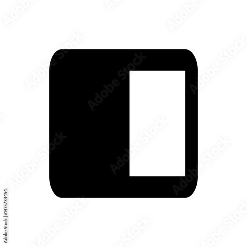 Illustration of a rounded rectangle shape divided into a black section and a white square area design
