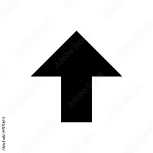 A black arrow pointing upwards against a white background is centered in the frame and simple in design