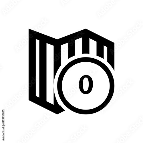 Black and white illustration of a folded map icon with a zero inside of a circle overlaying it