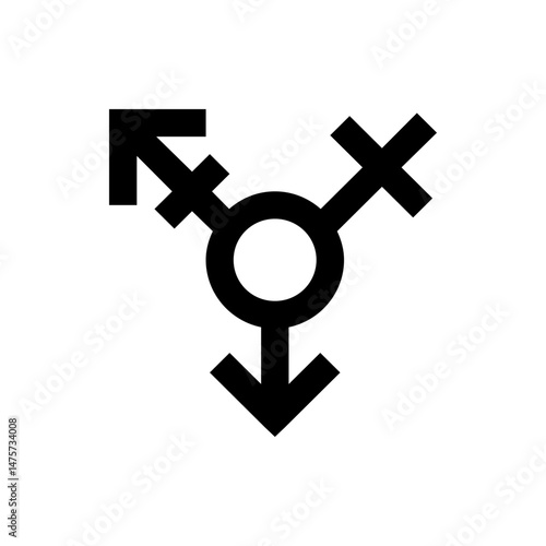 A black transgender symbol featuring male female and combined gender symbols on a white background design element