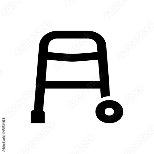 Illustration of a black walker with a wheel and rubber foot for mobility assistance and support tool