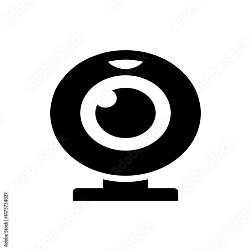 Illustration of a black and white webcam with a circular lens and a rectangular base design element