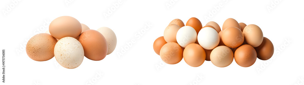 Set of Fresh eggs in various shades of brown and white. isolated on transparent background