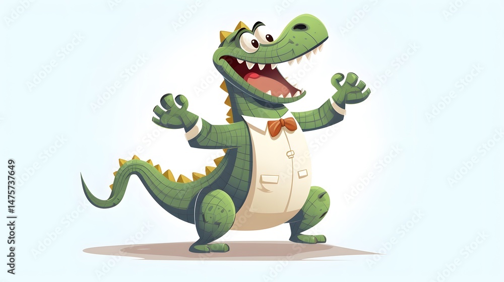 Fototapeta premium Lively Retro Cartoon Dancing Crocodile Vector Illustration for Kids Books and Designs