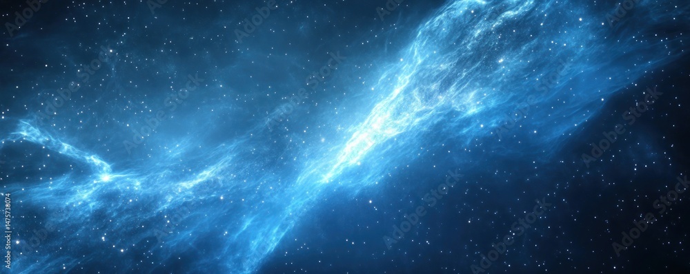 Fototapeta premium Cosmic Nebula Blue gas cloud in space, stars background; science fiction, fantasy