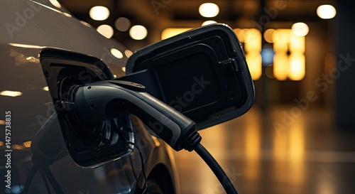 Close-up view of an electric vehicle charging port.