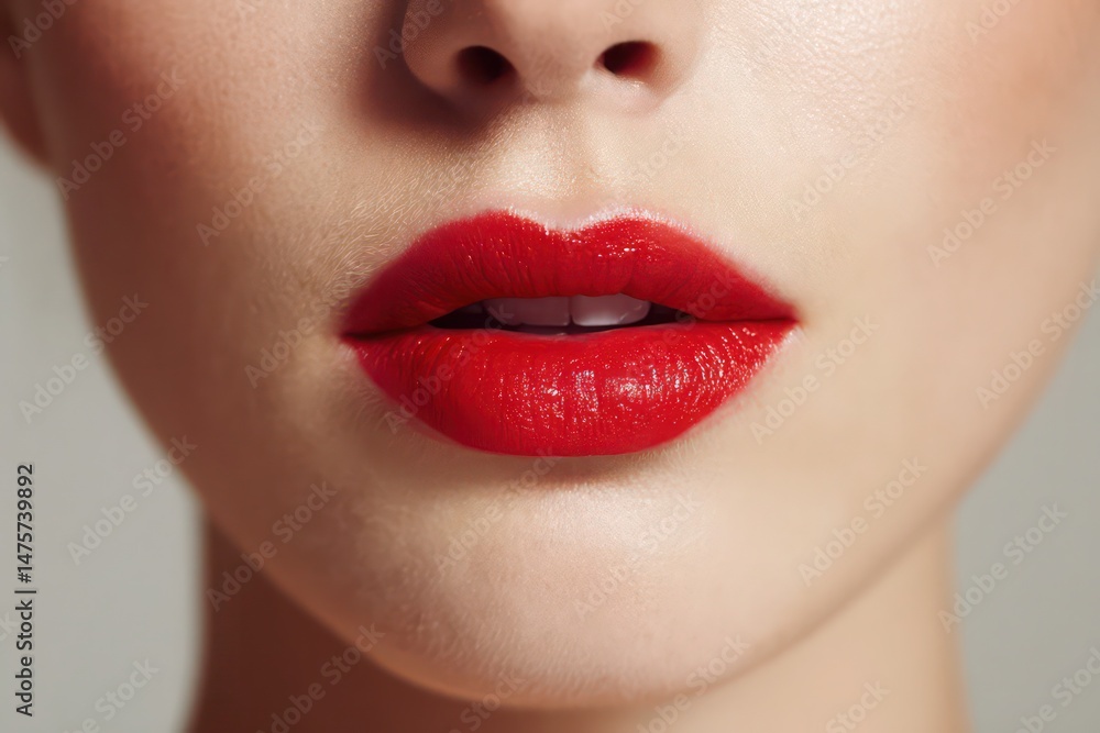 a woman wearing red lipstick on her lips, focus on lips, cosmetic advertisement a woman wearing red lipstick on her lips, focus on lips, cosmetic advertisement