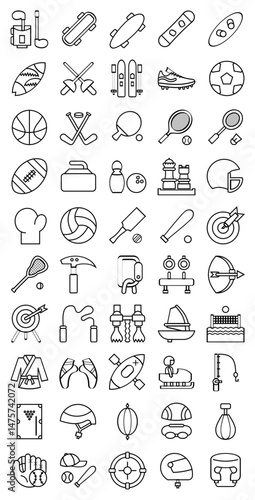 Sports icon collection in outline design style