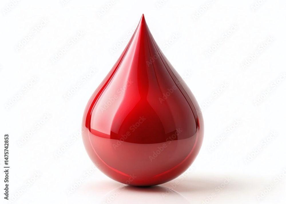Fototapeta premium Macro Blood Drop, Single Red Blood Droplet on White, Medical Photography
