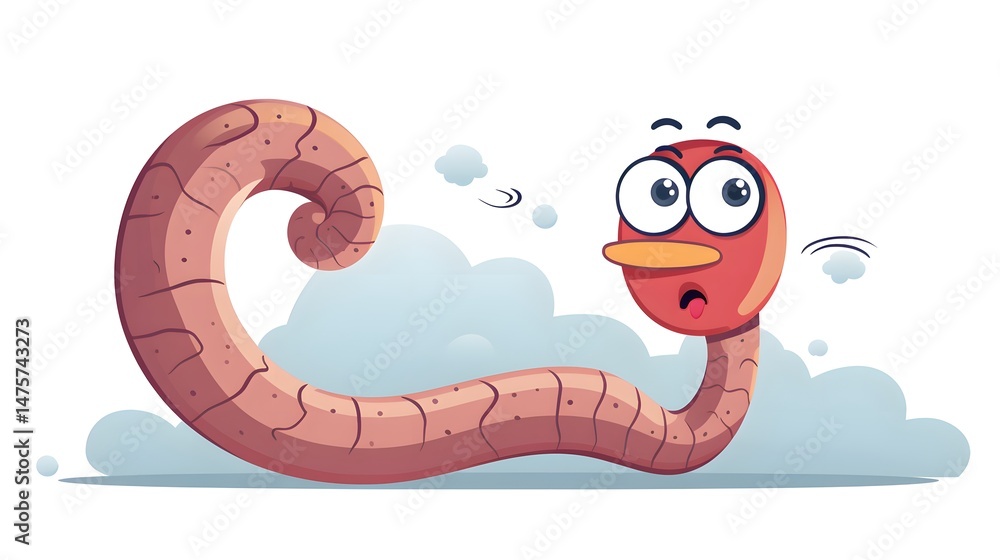 Fototapeta premium Vintage Cartoon Worm Character with Thought Bubble - Vector Illustration