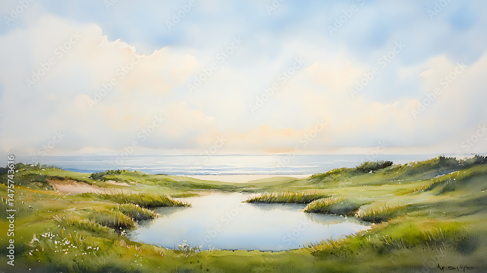 Serene Coastal Pond Landscape. Serene Coastal Pond Landscape.