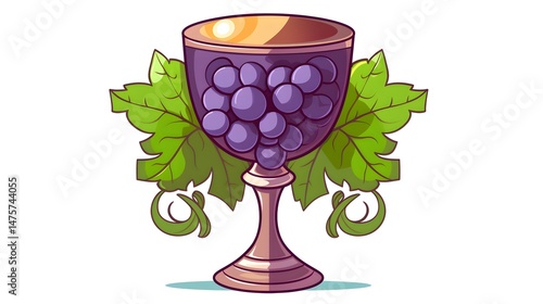 Sacred Chalice and Grapes: Religious Cartoon Vector Illustration for Spiritual Themes