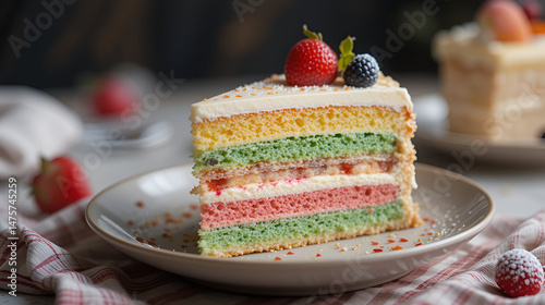 Delicious slice of colorful cassata siciliana cake