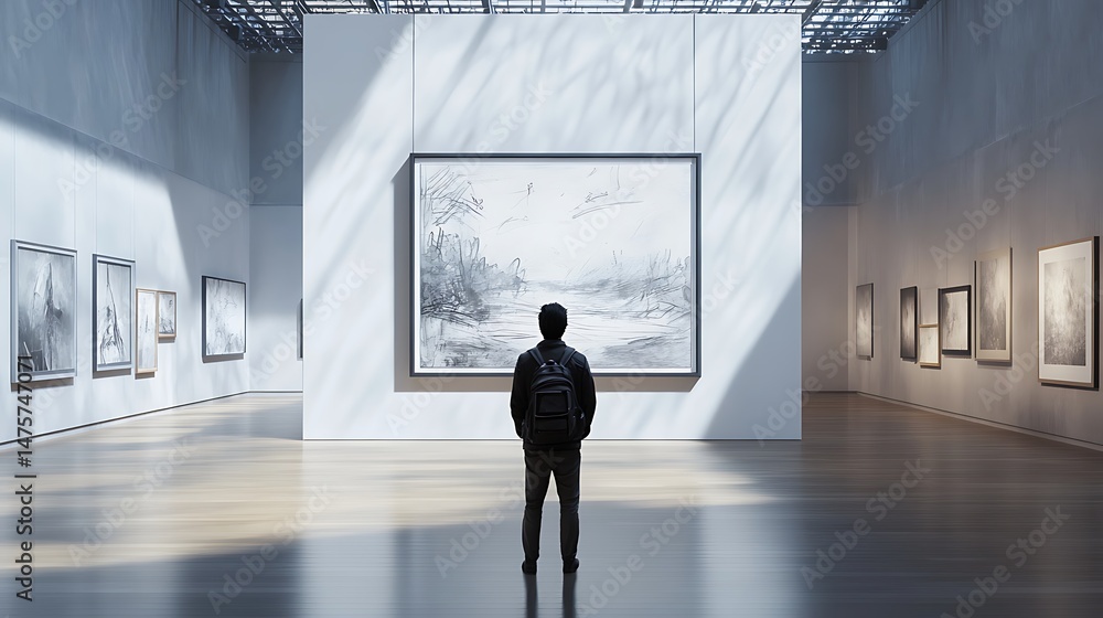 Fototapeta premium Man viewing artwork in modern gallery