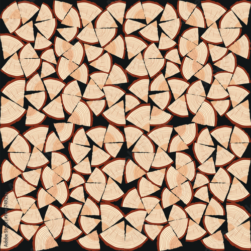 Chopped firewood on a stack. Vector outline Illustration Background.