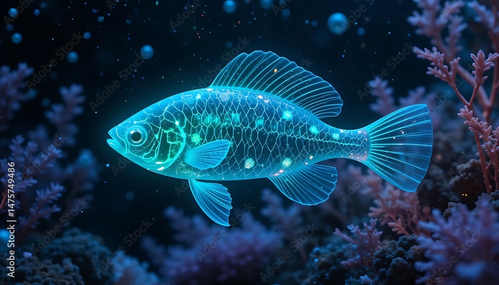 Fototapeta premium Luminous Fish in Underwater Paradise: A Digital Masterpiece