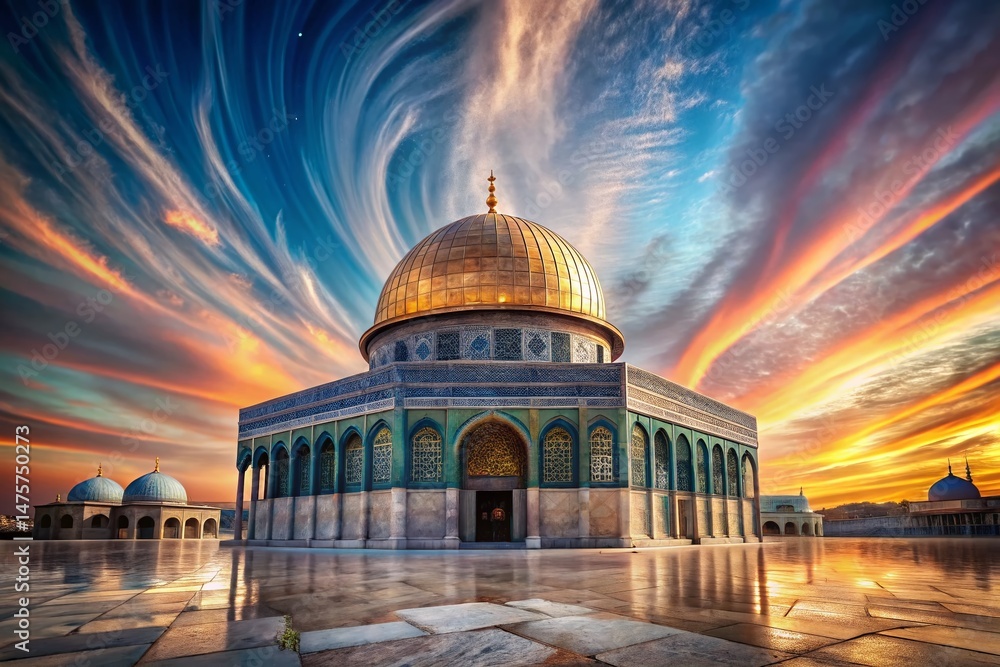 Obraz premium Majestic Dome of Al-Aqsa Mosque: Vibrant Unity & Peace