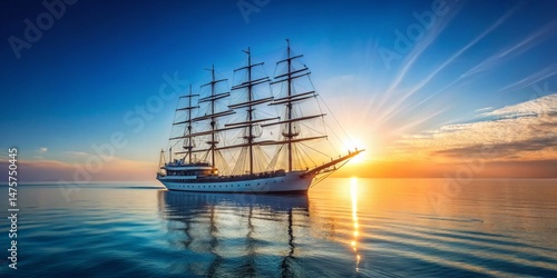 Majestic Five-Masted Sailing Ship on Calm Adriatic Sea - Minimalist Photography