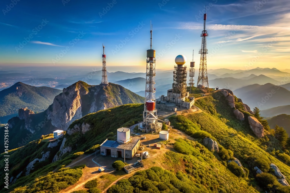 Obraz premium Majestic Portuguese Mountaintop Transmitter Towers: Scenic Landscape Stock Photo
