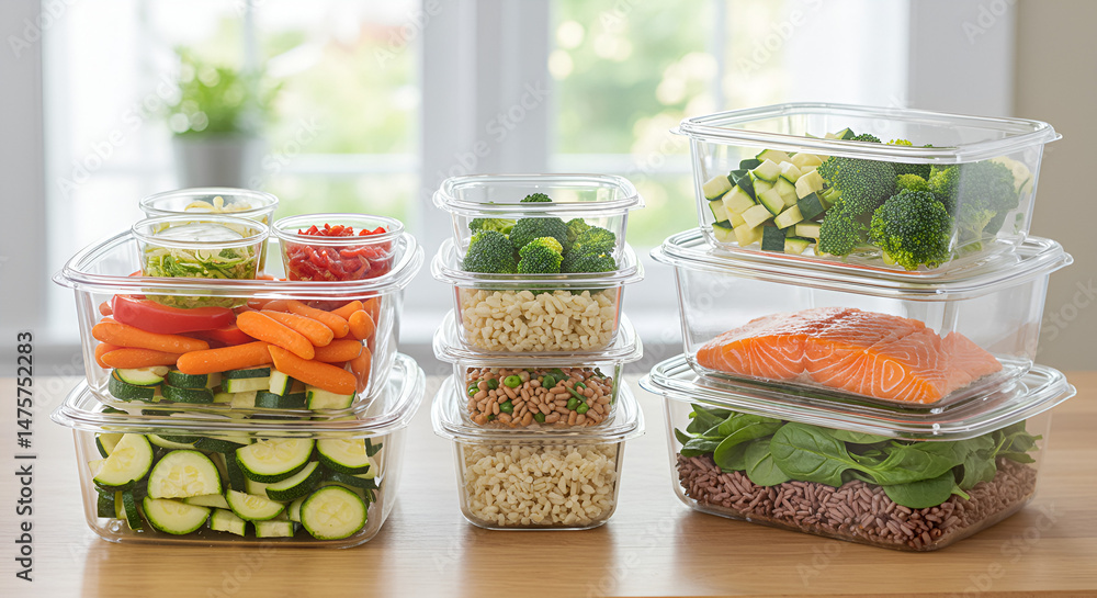 Meal Prep Containers with Healthy Food