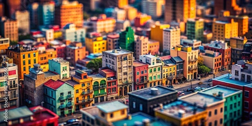 Miniature Cityscape on Distressed Black Paper: Tilt-Shift Photography