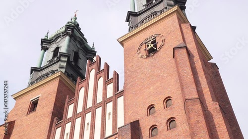 Close-up view of the towers of the Gniezno Cathedral