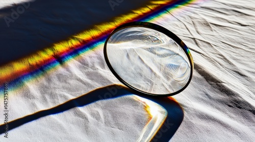 Bright Prism Refracting Sunlight into a Rainbow Spectrum on Surface