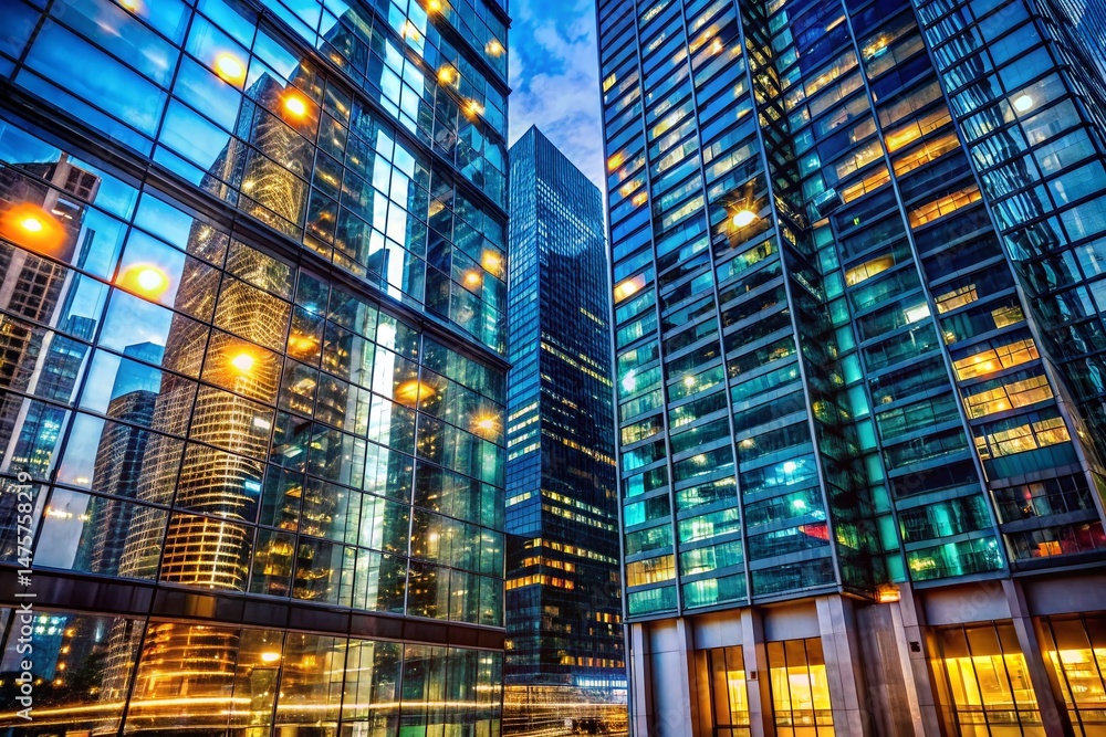 Fototapeta premium Modern Glass Skyscraper Facades, City Architecture Texture Background