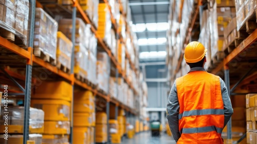 Worker in Warehouse Using Proper Lifting Techniques for Safety