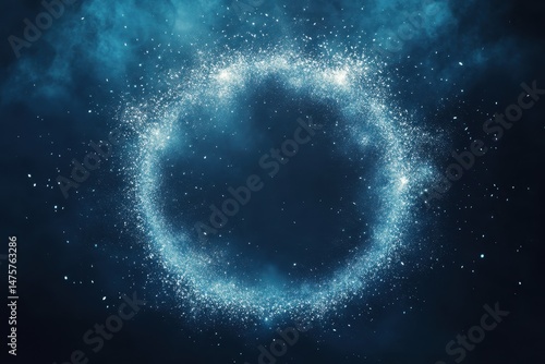 Circular Particle Burst: Abstract Dust Cloud Frame Against Dark Backdrop