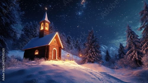 Wallpaper Mural Cozy winter chapel in snowy forest Torontodigital.ca