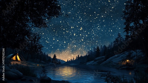 Wallpaper Mural Camping under a spectacular starry night sky with a gentle river reflection Torontodigital.ca