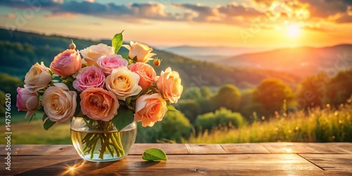 Peach and Pink Rose Bouquet in Clear Glass Vase - Elegant Spring Floral Arrangement