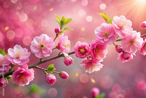 Pink Blossom Branch, Spring Flowers, High-Resolution Stock Photo, Vibrant Floral Image, Nature Photography